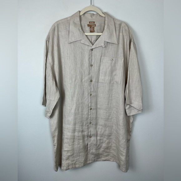 Bruno Pure Linen Men’s Tan Button Up Collared Short Sleeve Shirt Size 3XLT Tall - Picture 1 of 8